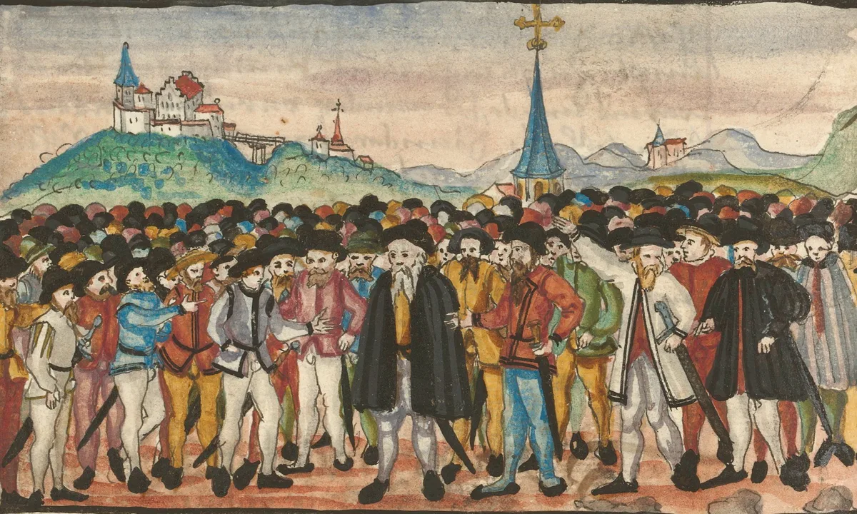 Zeichnung des Bauernsturms von Töss an Pfingsten 1525.